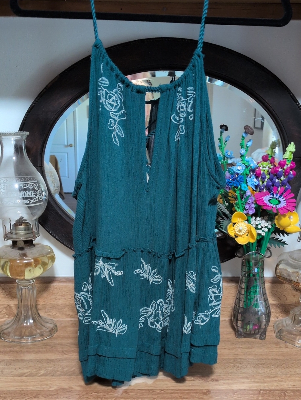 Shyanne Teal Embroidered Spaghetti-Strap Camisole